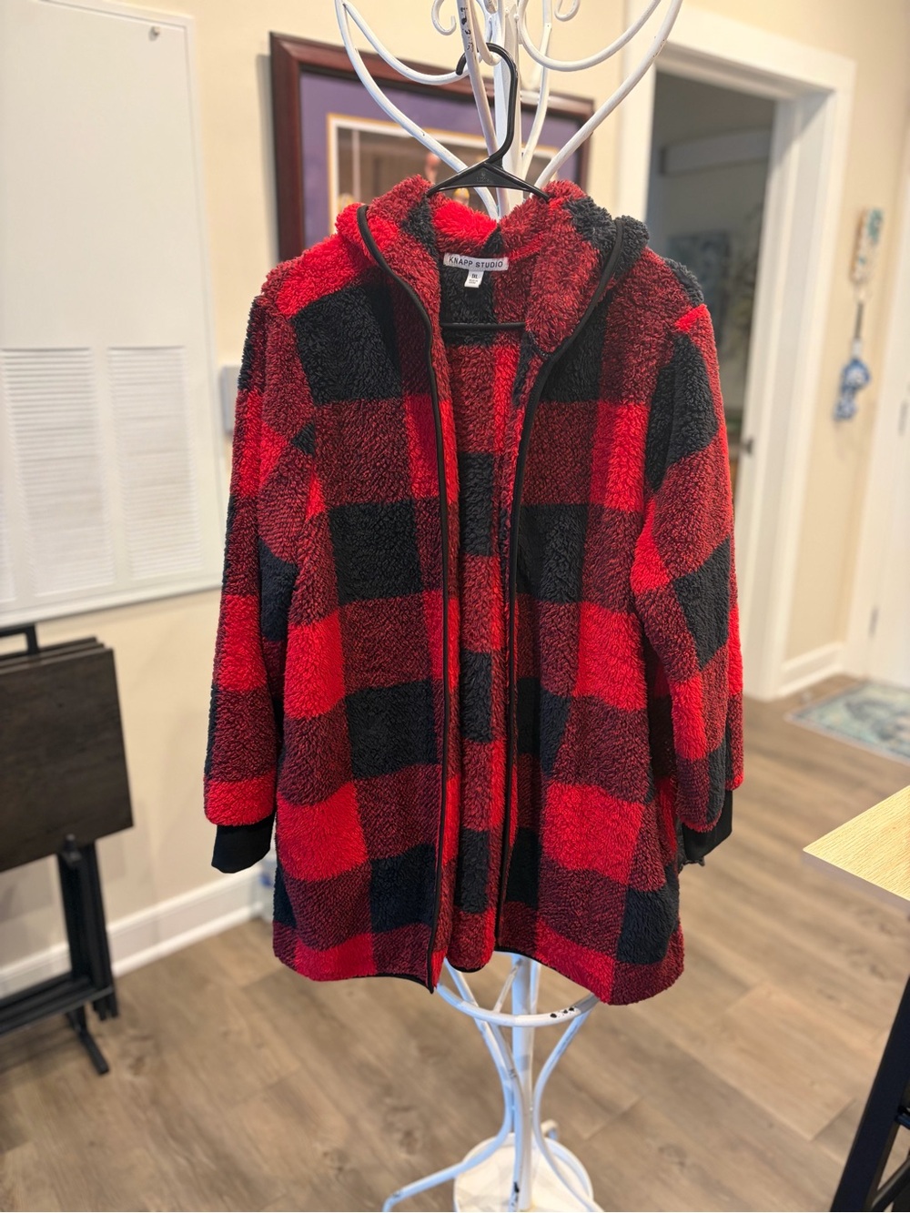 Knapp Studio Red and Black Buffalo Plaid Sherpa Light Weight Jacket with Hood 1X